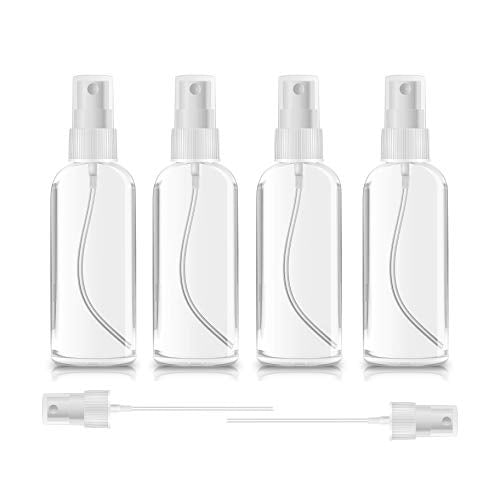 ZEROFIRE 4 Pack Spray Bottles 2oz Clear Plastic Empty Refillable Mini Spritzer for Travel, Cleaning, Gardening, Skin Care Atomizer for Essential Oils, Perfume - color: 4 Pack, size: 2 Ounce