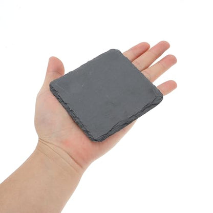 Reptile Basking Platform, Square Tortoise Habitat Slate, Turtle Feeding Slate, Habitat Decor Accessories for Crested Gecko Lizard, Gray Black