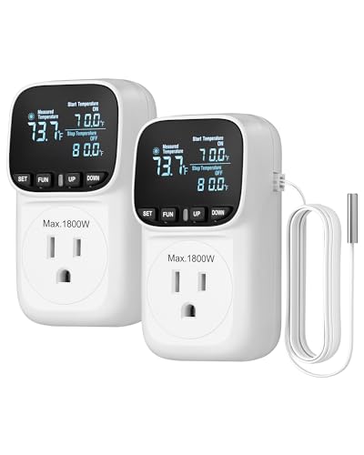 DEWENWILS Digital Temperature Controller, 2 Pack15A/1800W Thermostat Outlet Plug, VA Display Heating Cooling Control Timer, -40℉~210℉, Cyclic Timing/Countdown, for Greenhouse Incubator Homebrew - color: White, size: 2 Pack
