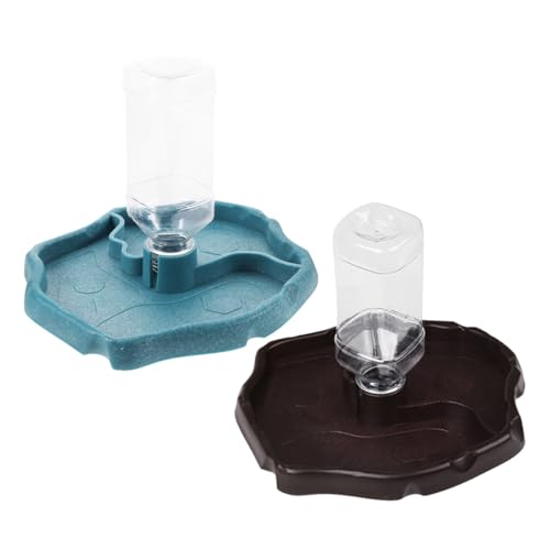 Automatic Reptile Waterer and Feed Bowl, Portable Turtle and Lizard Water Dish with Reservoir, Dual-Color Water Feeder for Tortoise and Spider Lizard Terrarium