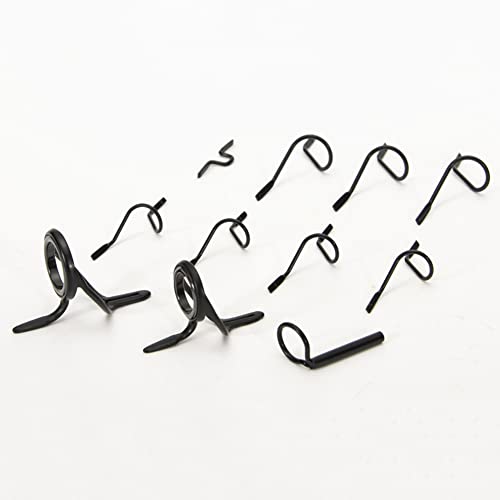 11pcs Fly Fishing Rod Guides Set, Fishing Tip Repair Kit, Hard Snake Guides and Tip Ring Hook Keeper, DIY Eye Rings for Rod Building or Repair Black 11pcs/Box