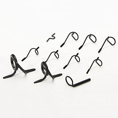 11pcs Fly Fishing Rod Guides Set, Fishing Tip Repair Kit, Hard Snake Guides and Tip Ring Hook Keeper, DIY Eye Rings for Rod Building or Repair Black 11pcs/Box