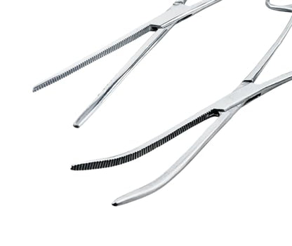 ADROIT 6" (15.2 cm) Straight & Curved Tip Stainless Steel Hemostat Forceps | Precision Teeth Grip | Versatile Use for First Aid, Crafting, & Electronics - size: 6", style: Straight & Curved