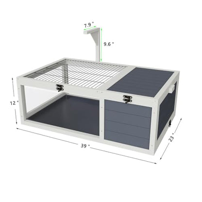 Wooden Tortoise House Large Tortoise Habitat Cage, Reptile Enclosure Indoor & Outdoor with Ramp and 2 Waterproof Trays & Lockable Top, for Small Animals, for Turtles, Lizards, Snakes,