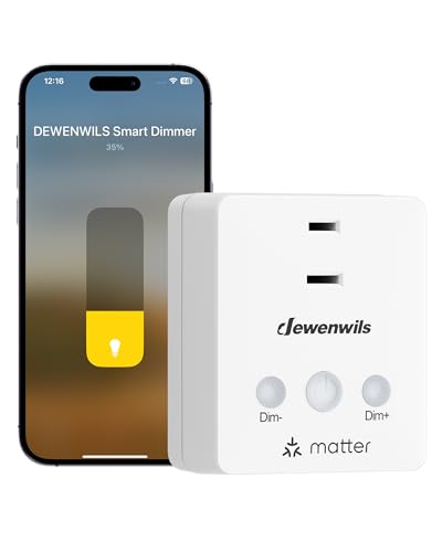 DEWENWILS Matter Plug in Dimmer Switch for Lamp, Works with Alexa, Compatible with Google Home & SmartThings APP Voice Wireless Dimmer Button Control, Dimmable LED/Tungsten Bulbs, 2.4G Wi-Fi, White - style: Matter+APP Remote Control