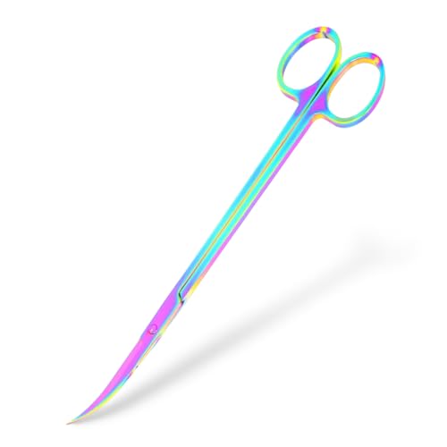 Mandala Crafts 10 Inches Rainbow Stainless Steel Curved Aquarium Scissors for Trimming Aquatic Plants – Bent Aquascape Scissors for Fish Tanks, Hospital Tanks, Goldfish Bowls, and Terrariums - color: Rainbow Curved Scissors, size: 10 Inches