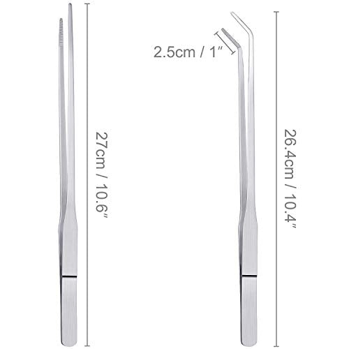 3 Pcs Aquarium Tweezers, Stainless Steel Feeding Tongs Straight and Curved Tweezers Set Long Handle Reptile Feeding Tongs for Aquatic Plants Lizards Spider Snakes