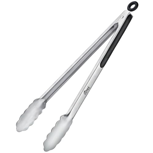 Hotec Stainless Steel Kitchen Tongs, 16 Inch Extra Long Locking Metal Food Tongs for Cooking, Serving, BBQ, Grill Non-Slip Grip - size: 16inch