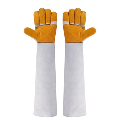 Animal Handling Gloves Bite Proof Scratch Leather Pet Gloves for Cat Dog Bird Snake Handling Veterinarians Groomers Zoo Workers Gray Yellow 23.6 Inches (60cm gray color plus yellow trough to thicken) - color: 60cm Gray Color Plus Yellow Trough to Thicken