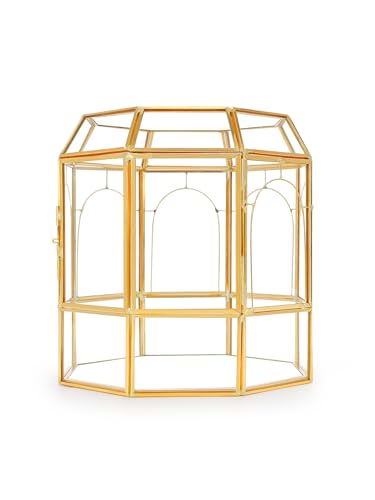 REDHUGO Large Glass Terrarium Handmade, Centerpiece Display Box Gift Planter Containers Indoor Terrariums House for Succulent Cacti Air Plants Miniature Fairy Garden - color: Gold-NEW