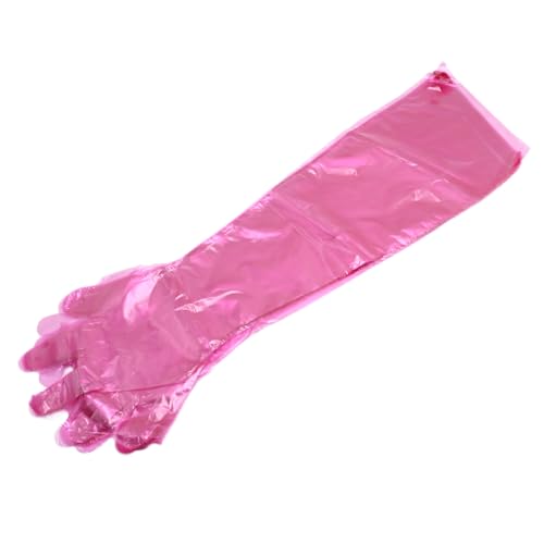 Anxingo 50Pcs Disposable Plastic Veterinary Insemination Rectal Long Arm Gloves for Field Dressing Gutting 35 inch Length - color: Red