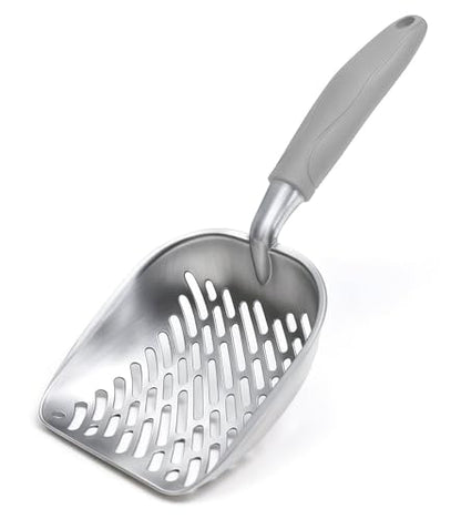 Cat Litter Scoop, Kitty Metal Scooper, Heavy Duty Aluminum Deep Sifter with Long Handle, Rustproof Durable Kitten Poop Shovel for Travel & Small Litter Box - color: Gray, size: Medium