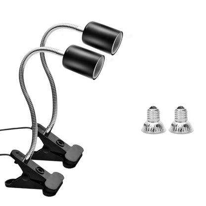 Reptile Heat Lamp with Flexible Gooseneck Stands, 2 Lamps, 360° Rotatable Clips, UVA + UVB Spectrum for Terrariums (2, Black)