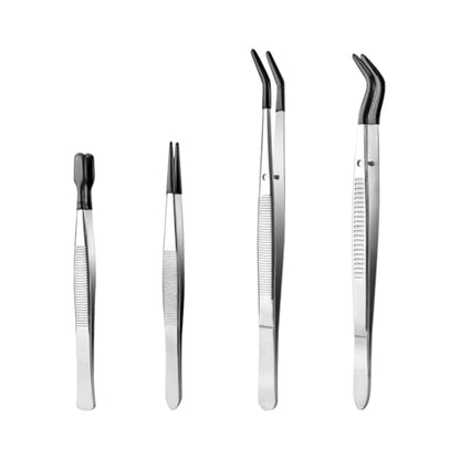4 Pcs Stainless Steel Tweezers with Rubber Tips Precision Flat Bent Tip Tweezers Jewelry Making Tools Reptile Feeding Accessories for Lab Work