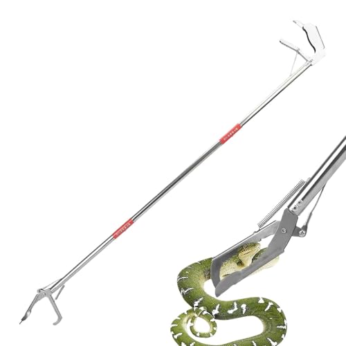 Snake Tongs - Stainless Steel Foldable Crab Catching Pliers, Heavy Duty Trash Grabber Reacher Tool | Multi Purpose Reptile Grabber and Pick Up Stick for Homeowners Ranchers Shelter Staff, 40-Inch
