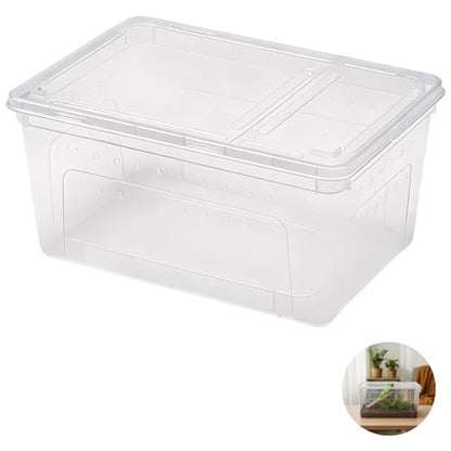 2 Pcs Reptile Breeding Box, Portable Small Reptile Terrarium, Clear Plastic Feeding Hatching Container, Space-Saving Habitat for Small Pets, 7.5 x 4.9 x 3 in / 19 x 12.5 x 7.5 cm, Built-in Handle