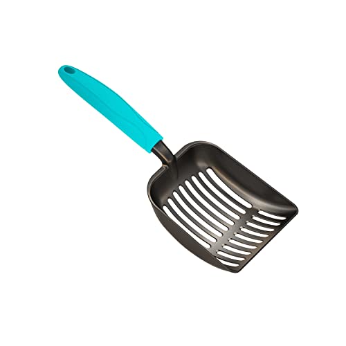WePet Cat Litter Scoop, Non-Stick Plated Aluminum Alloy Sifter, Kitty Durable Metal Scooper, Deep Shovel, Long Handle, Kitten Pooper Lifter, Size Medium, Coated Black Body with Turkish Blue Handle - color: #02 Turkish Blue, size: Medium