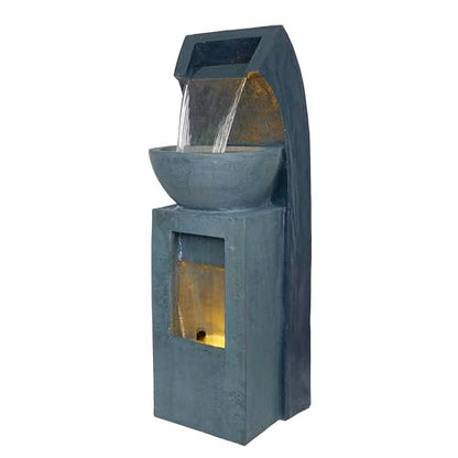 Alpine Corporation 41" Tall Outdoor Basin Waterfall Floor Fountain with LED Lights for Garden, Patio, Lawn and Backyard Decor, Gray - style: 41"H - Basin Fountain w/ LEDs