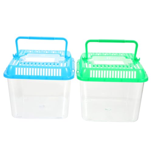 2pcs Transparent Reptile Feeding Box Tortoise Tank Aquarium for Snakes Crabs and Pets Easy to Clean Breeding Container Lid Color