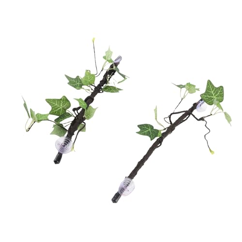 Reptile Corner Branch, 2 pcs Plastic Strong Durable Imitation Bendable Jungle Climbing Vine Suction Cup Design Flexible Terrarium Plant Decoration for Amphibian Lizard Snake Gecko Bearded Dragon Cage