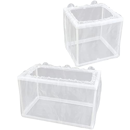 2 Pack Aquarium Fish Breeder Box - Fish Isolation & Hatching Box with Incubator Mesh & 10 Suction Cups (Small & Big Size)