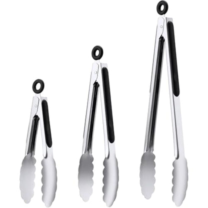 Stainless Steel Tongs Set, Food Grade Stainless Steel Kitchen Tongs, Heat Resistant 600 Degrees, for Cooking, BBQ Barbecue, Grilling, Buffet, Serving (7"+9"+12") | For Cooking/Serving/Grilling | Heat-Resistant | Dishwasher Safe - size: 7"+9"+12"
