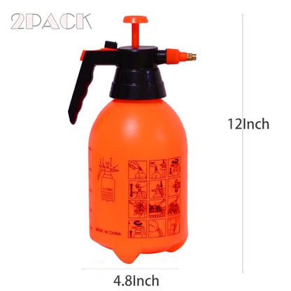 1/2 Gallon Handheld Pump Sprayer, 2 Pack Garden Pressure Sprayer with Adjustable Brass Nozzle, Multi-Purpose 75 Oz Water Spray Bottle Ideal for Watering, Fertilizing, Cleaning (Orange-2L) - color: Orange-2L