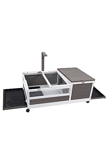 Gowoodhut Tortoise Habitat,Large Wooden Indoor Tortoise House on Wheels,Outdoor Turtle Enclosure Reptile Cage for Small Animals with Waterproof and Leakproof Tray 39" Wide - size: 39.0"L x 23.0"W x 13.2"H
