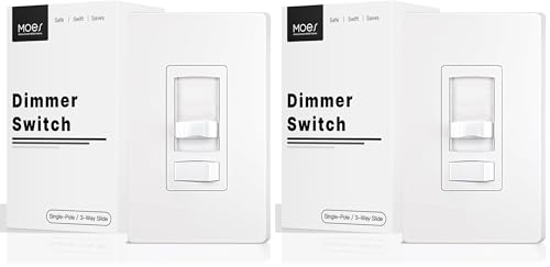 MOES Dimmer Light Switch, 3 Way & Single Pole Dimmable for LED, CFL, Incandescent, Halogen, 600Watt Max, ON/Off with Dimming Slide for Bedroom Hallway, No Neutral Wire Required (Pack of 2) - color: White, size: 2 Pack with Wall Plate