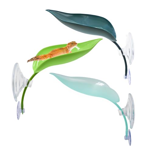 3 Pack Plastic Leaf Decorations with Suction Cups, Gecko Tank Accessories, Reptile Terrarium Decorations for Crested Geckos, Leopard Geckos - color: Multi Color