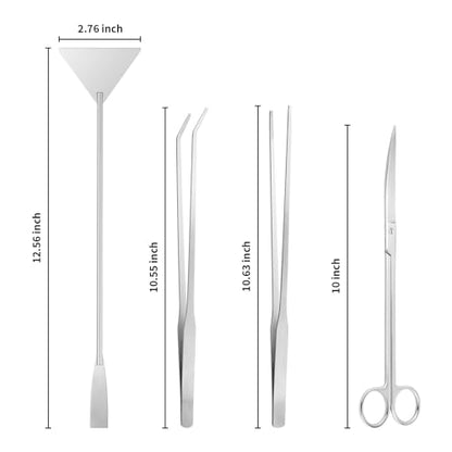 Ohtomber Aquascape Tools Aquarium Kit - 4PCS Terrarium Supplies Include Long Tweezers for Terrarium, Feeding Tongs, Aquarium Scissors, Algae Scraper for Fish Tank Cleaning Plant Trimming