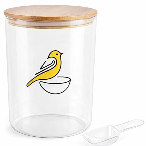 108 oz Bird Seed Storage Container,Circle Glass Bird Food Container with Airtight Wood Lid,Pet Food Storing with Birds Seed Scoop,for Wild Small Birds Food Storage,Birdfeed,Nuts(Clear)