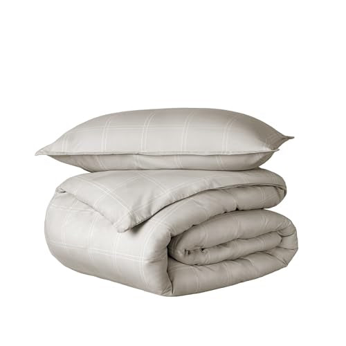 Bare Home Bedding Duvet Cover Extra Long Size - Premium 1800 Super Soft - Lightweight, Duvet Cover - Soft Textured Bedding (Twin/Twin XL, Modern Plaid - Stone/White) - color: 35 - Modern Plaid - Stone/White (No Comforter), size: Twin/Twin XL