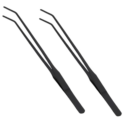 2Pcs Aquarium Tongs, 11 Inch Extra Long Stainless Steel Feeding Tongs with Curved Tip, Long Tweezers Terrarium Feeder Tool for Reptile Tank Accessories