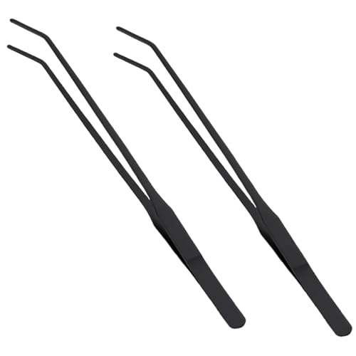 2Pcs Aquarium Tongs, 11 Inch Extra Long Stainless Steel Feeding Tongs with Curved Tip, Long Tweezers Terrarium Feeder Tool for Reptile Tank Accessories