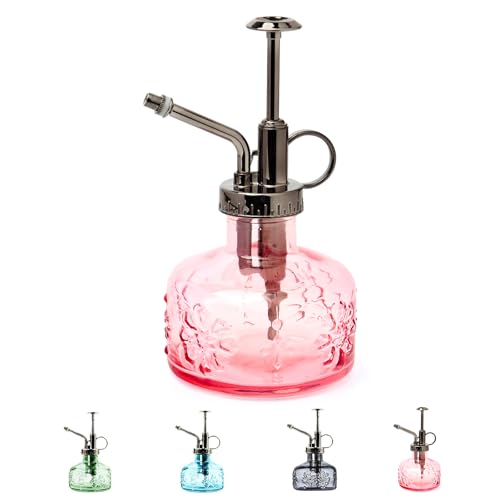 XXXFLOWER Glass Plant Mister Spray Bottle for Indoor Plant Spritzer Succulent Watering Bottle Tall Vintage Style with Bronze Plastic Top Pump - color: Pink