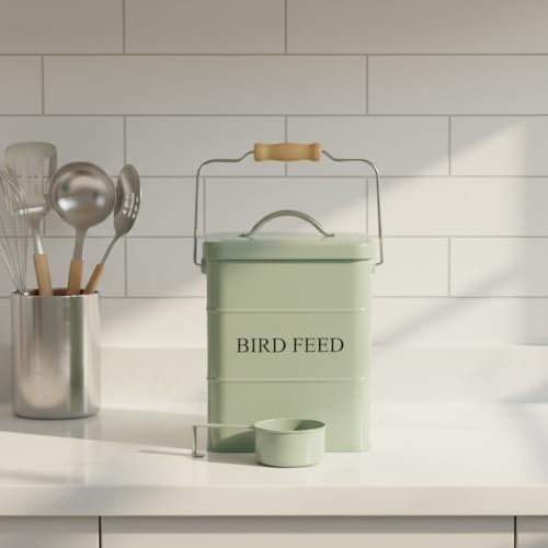 Morezi Bird seed and feed storage tin with lid Included Green-coated Metal Tight Fitting Lids - storage canister tins - color: Dark Green