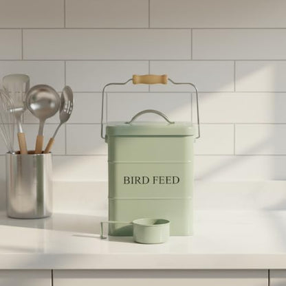 Morezi Bird seed and feed storage tin with lid Included Green-coated Metal Tight Fitting Lids - storage canister tins - color: Dark Green