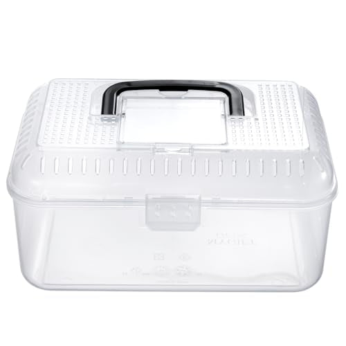 MyGift Reptile Carrier Critter Keeper Terrarium 9.5 x 6 Inch Clear Portable Tank with Black Carrying Handle, Transparent Travel Case for Insects Arachnids Amphibians
