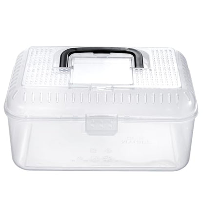 MyGift Reptile Carrier Critter Keeper Terrarium 9.5 x 6 Inch Clear Portable Tank with Black Carrying Handle, Transparent Travel Case for Insects Arachnids Amphibians