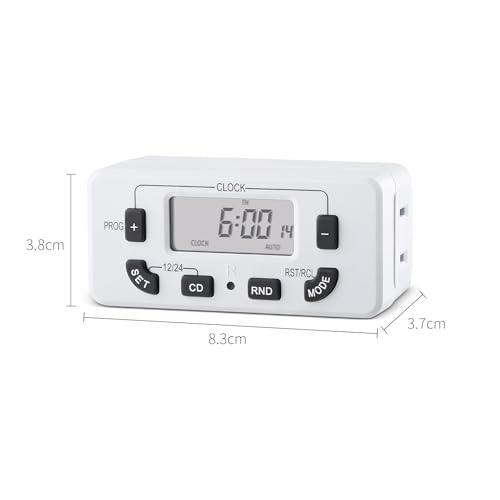 7 Day Programmable Digital Timer Outlet, Indoor Timer with Single Plug-in, Suitable for Lamp, Fan, Aquarium, 15A 1/2HP, 2 Pack - size: 2 PACK