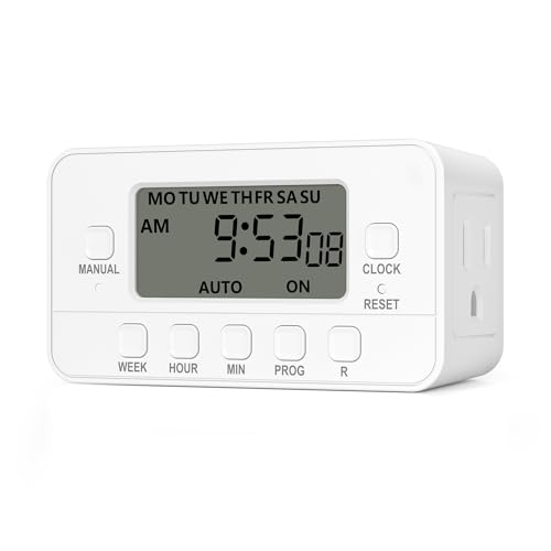 BN-LINK 7-Day Heavy Duty Digital Timer with Dual Outlet, LCD Display, 3-Prong Programmable Design, for Lights, Fans, Coffee Machine, Home, Kitchen, Office, Indoor Use, 125V 15A 1875W, 1 Pack - color: 7 Day,2 Outlet, 1-pack