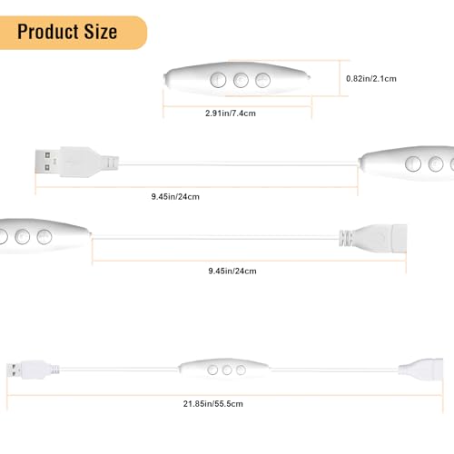 USB Dimmer Switch 2 Pack, 10-Level PWM Dimming with Memory Function for 5V LED Strips, Desk Lamps, Neon Sign and RV (5Volt 2A Max, Stepless 10%-100%)