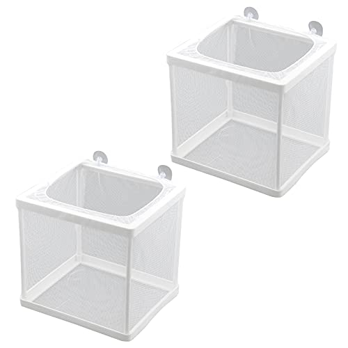 MY MIRONEY 6.3" x 5.63" x 6.22" Fish Incubator Mesh Box Aquarium Breeder Box White Nylon Mesh Juvenile Fish Separation Net Fry Hatchery with Suction Cups Pack of 2 - style: 6.3" x 5.63" x 6.22"; White; without Divider