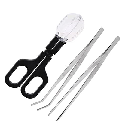 3in1 Feeding Tool Reptile Feeding Tongs Cricket Clamp Bug Scooper, Cleaning Supplies Scooper+ 2x Tweezers for Reptile, Hedgehog, Hamsters, Guinea Pig,Lizard, Spider Bearded Dragon (Black) - color: Black
