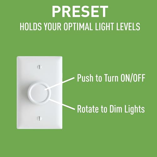Legrand Pass & Seymour 600W Preset Rotary Dimmer Light Switch, For Home Lighting & Ambient Mood Control, Incandescent & Halogen Bulbs, Single Pole, R600PWV, White, 1 Count
