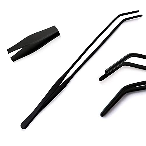 Aquarium Tweezers Stainless Steel Curved Tweezer Carbonation Protection Coating Against Rust Long Reptiles Feeding Tongs for Aquatic Plants Spider Snakes Lizards 12 inch - Black Curved