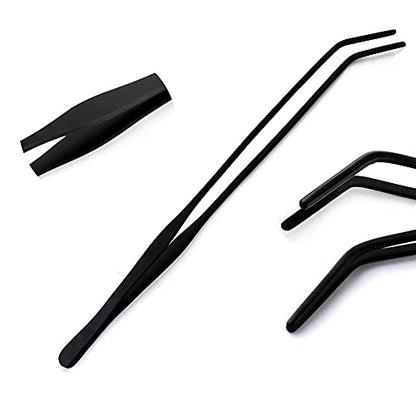 Aquarium Tweezers Stainless Steel Curved Tweezer Carbonation Protection Coating Against Rust Long Reptiles Feeding Tongs for Aquatic Plants Spider Snakes Lizards 12 inch - Black Curved