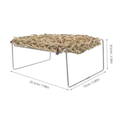 VICASKY Bearded Dragon Lounger and Reptile Hammock with Sea Grass Bed Mat, Rectangle Basking Platform with Metal Legs for Snake Habitat Accessories and Climbing Decor