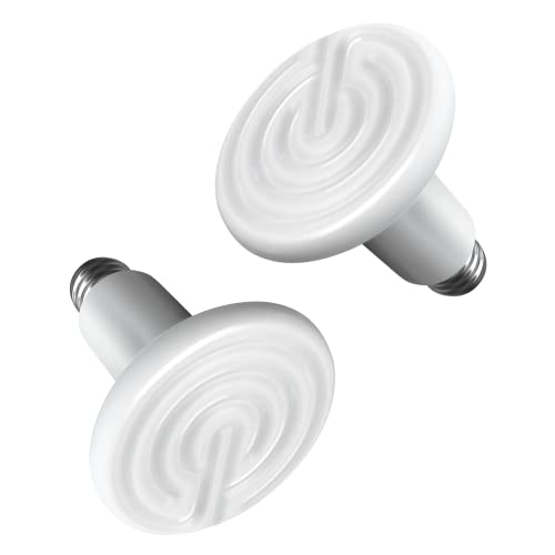 Simple Deluxe 100W Ceramic Heat Emitter Reptile Heat Lamp Bulb No Light Emitting Brooder Coop Heater for Amphibian Pet & Incubating Chicken, White, 2-Pack - color: White/2-pack, size: 100W (D-85mm)